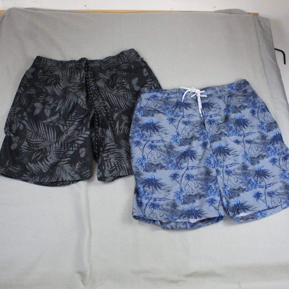St Johns Bay Swim Trunks 2 Pack Palm Leaf Rock Island XL Black Blue NWT